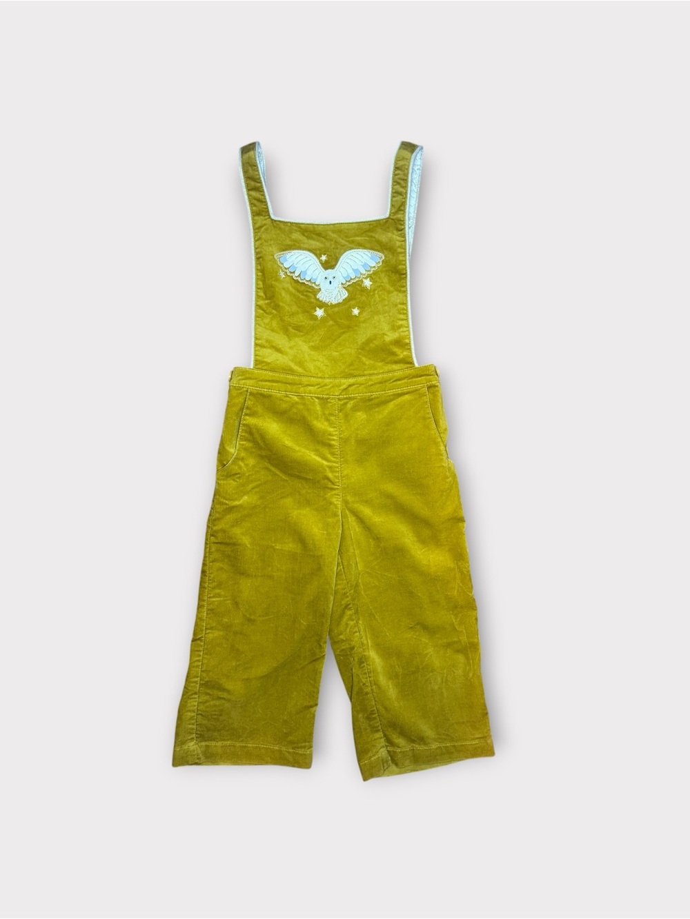Mini Boden x Harry Potter Hedwig Applique Velvet Mustard Color Overalls Dungaree